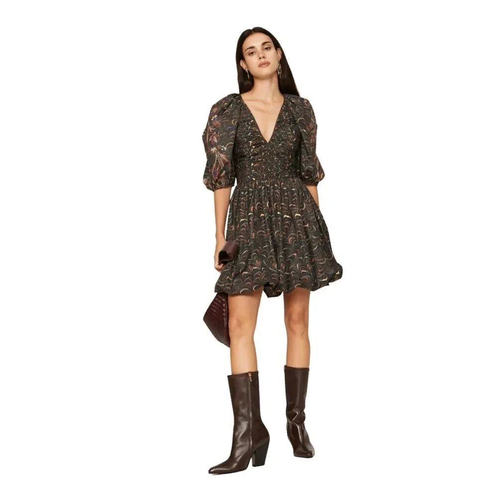 Ulla Johnson NWOT Gwen printed ruched taffeta mini dress - Picture 2 of 13